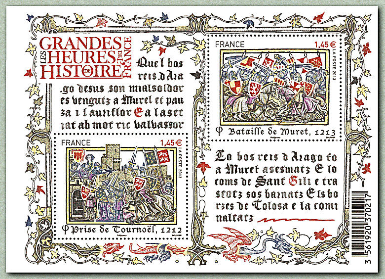 Image du timbre Bataille de Muret (1213) et Prise de Tournoël (1212)
