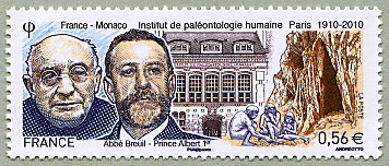 Image du timbre Institut de paléontologie humaine PARIS 1910-2010-Abbé Breuil - Prince Albert 1er
