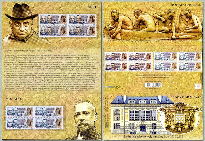 Image du timbre Institut de paléontologie humaine PARIS 1910-2010 - Abbé Breuil - Prince Albert 1er