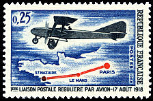 Image du timbre Première liaison postale régulière par avionParis -  Le Mans - Saint-Nazaire - 17 août 1918