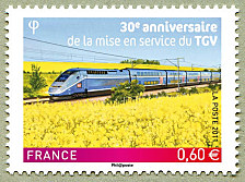 Image du timbre 30e anniversaire de la mise en service du TGV