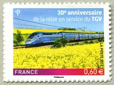 Image du timbre 30e anniversaire de la mise en service du TGV-Timbre autoadhésif
