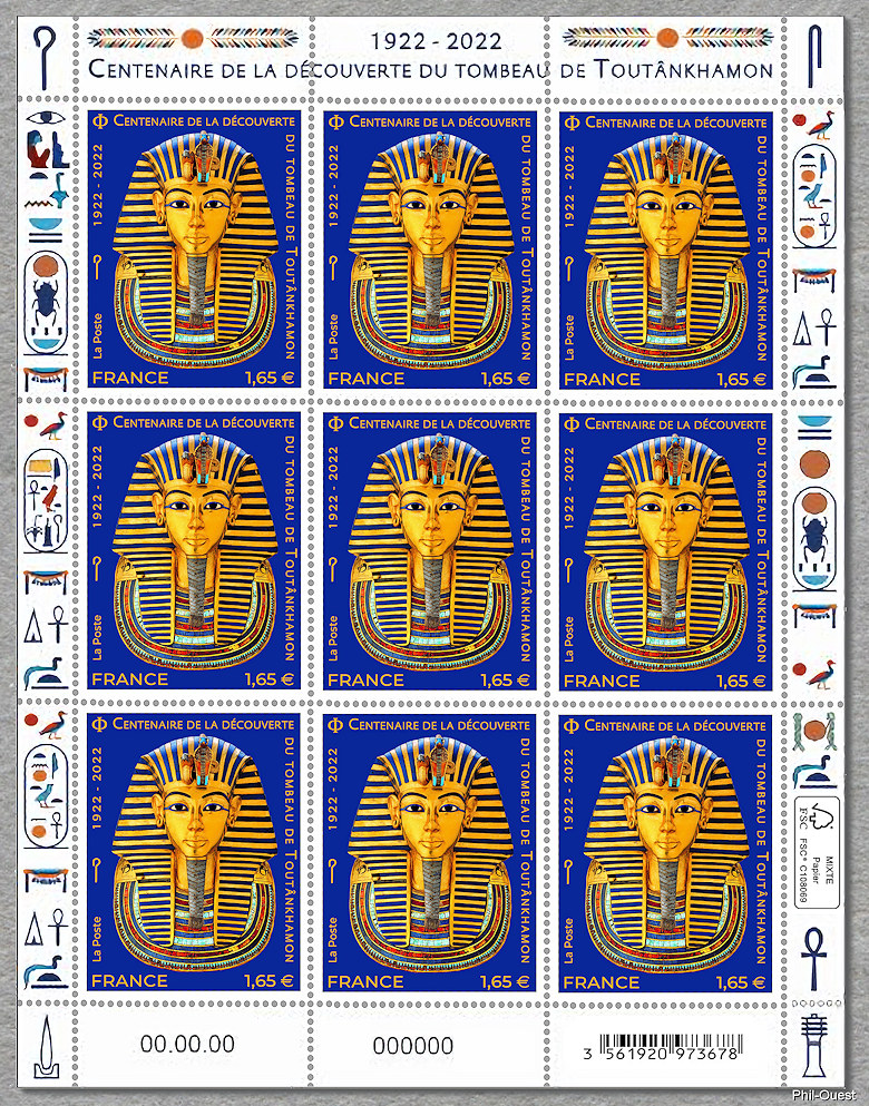 Image du timbre Centenaire de la découverte du tombeau de Toutânkhamon - 1922 2022 - Feuille de 9 timbres