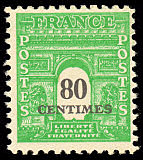 Image du timbre Arc de Triomphe de Paris 80c vert et noir