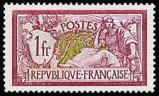 Image du timbre Merson 1 F lie de vin et olive