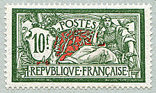 Image du timbre Merson 10 F vert et rouge