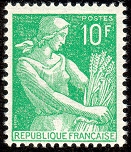 Image du timbre Moissonneuse, 10 F vert vif