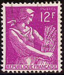 Image du timbre Moissonneuse, 12 F lilas vif