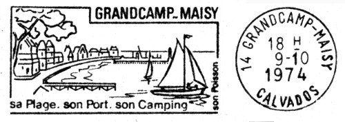 Flamme d´oblitération de Grandcamp MaisySa plage, son port, son camping, son poisson