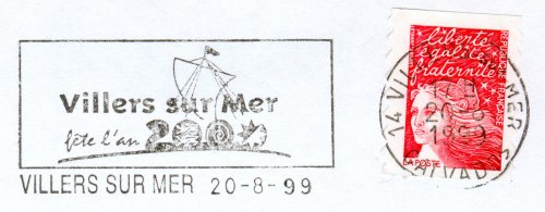 Flamme d´oblitération de Villers sur Mer
«Villers sur Mer fête l´an 2000»
