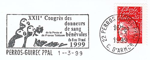 Flamme d´oblitération du XXIIème Congrès
des donneurs de sang bénévoles de La Poste et de France Télécom