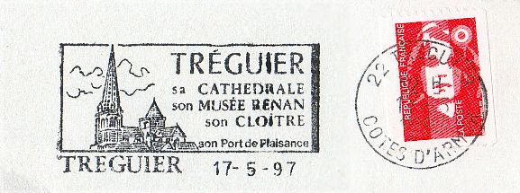 Flamme d´oblitération de Tréguier
Sa cathédrale, son musée Renan, son cloitre, son port de plaisance