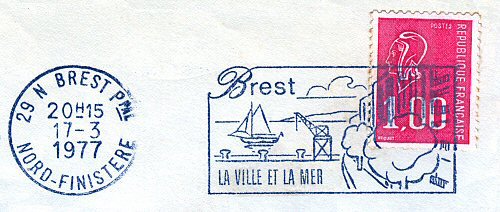 Flamme d´oblitération de Brest
«Brest - La Ville et la Mer»