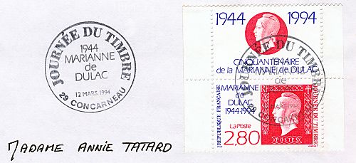 Journée du timbre
1944-1994  «Marianne de Dulac»