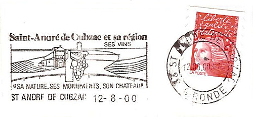 Flamme d´oblitération de Saint André de Cubzac Saint André de Cubzac etsa région, ses vins«Sa nature, ses monuments, son château»