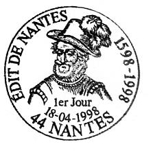 Oblitération 1er jour des 400 ans de l´Édit de Nantes
Portrait d´Henri IV