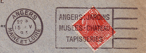 Flamme d´oblitération d'Angers
«Angers - Jardins -   Musées - Château - Tapisseries»
