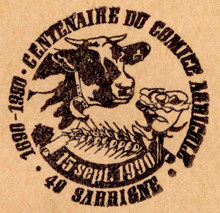 Timbre à date de Sarrigné«1890-1990 Centenaire du Comité Agricole»