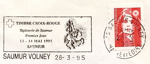 Flamme d´oblitération de Saumur Volney
Premier jour du timbre Croix-Rouge  «Tapisserie de Saumur»
