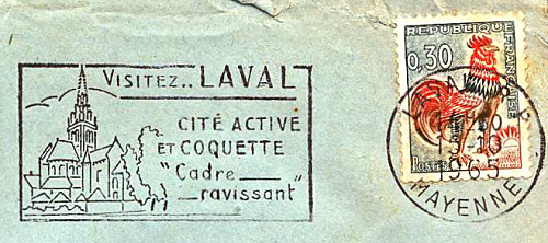 Flamme d´oblitération de Laval
«Visitez Laval, cité antique et coquette - Cadre ravissant»
