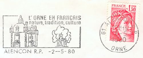 Flamme d´oblitération d´Alençon 
«L´Orne en français - nature, tradition, culture»
