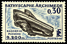Image du timbre Bathyscaphe Archimède-Record de plongée 9.200 m