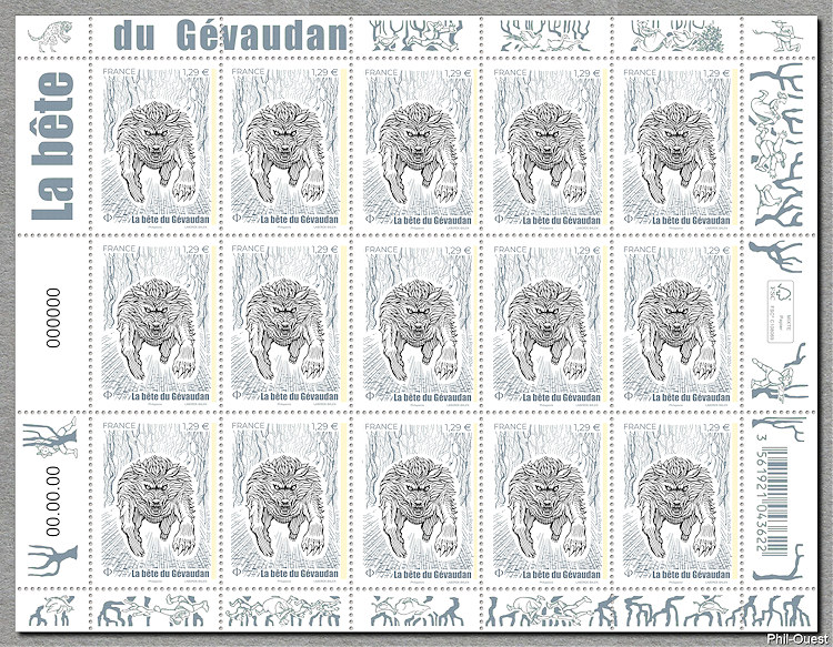 La bête du Gévaudan - Feuillet de 15 timbres