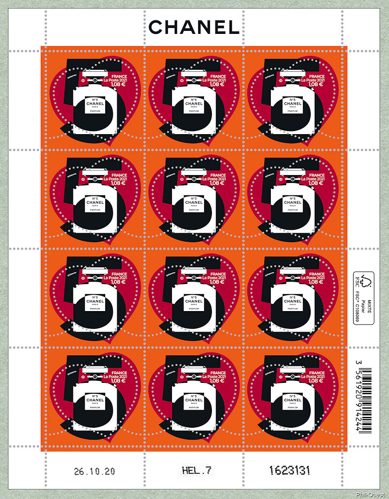 Image du timbre CHANEL N° 5-Feuillet de 12  timbres pour la lettre verte à 1,08 €
