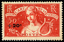 Image du timbre Pour l'Art et la Pensée surchargé 20c