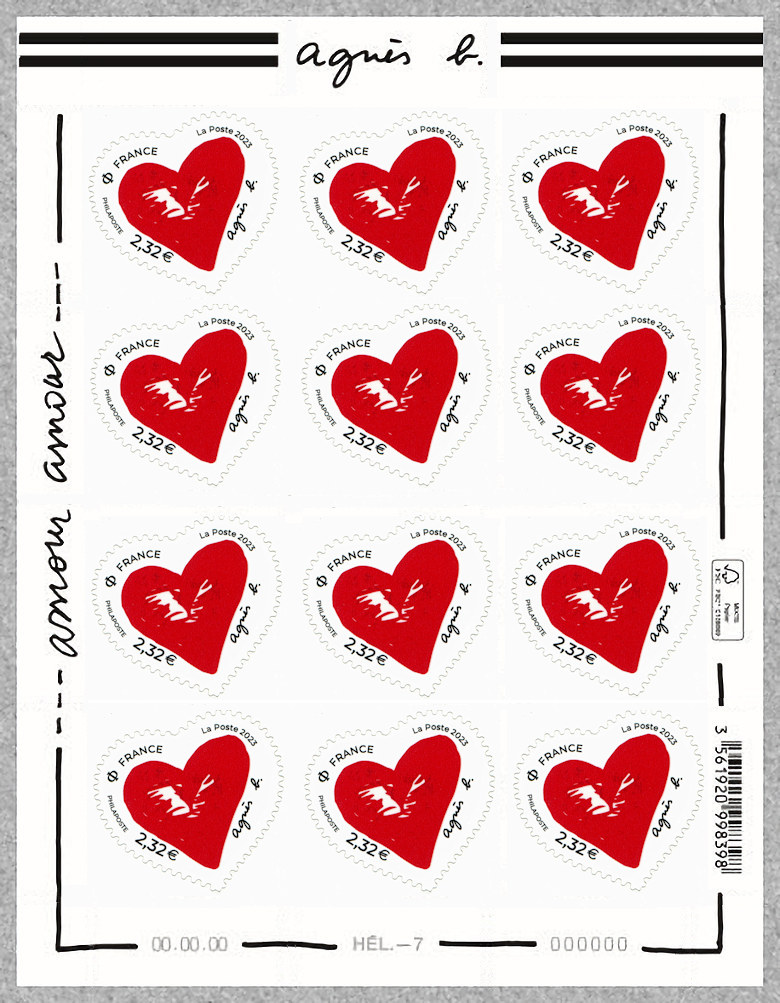 Image du timbre Cœur Agnès b. Feuille de 12 timbres à 2,32 €