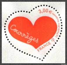 Image du timbre Cœur de Courrèges orange façon Plexiglas