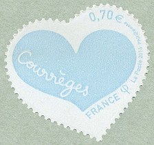 Image du timbre Coeur Courrèges  issu du bloc-feuillet-inscriptions en bleu clair