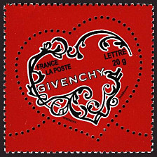 Image du timbre Le coeur de Givenchy sur fond rouge