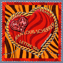 Image du timbre Le cœur de Jean-Louis Scherrer sur fond tigré