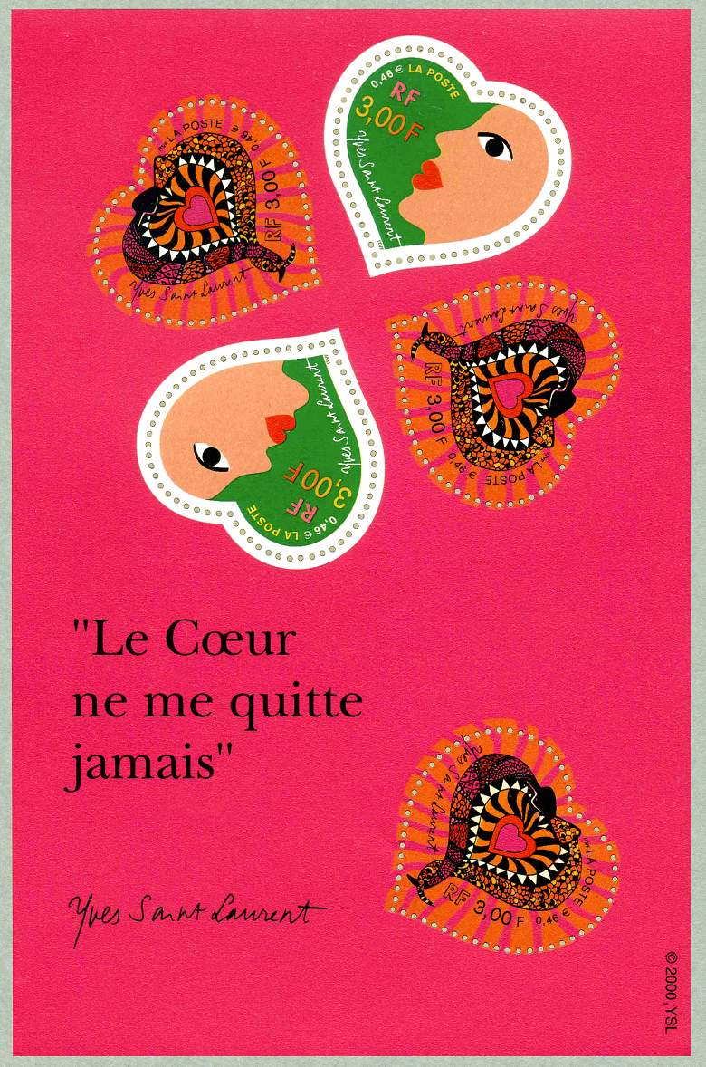 Image du timbre Le bloc-feuillet des coeurs d'Yves Saint Laurent - «Le coeur ne me quitte jamais»