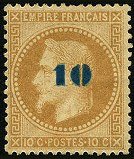 Image du timbre Napoléon III 10c bistre surchargé bleu