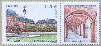 Image du timbre Paris Place des Vosges 2016 - 89ème Congrès de la Fédération Française des Associations Philatéliques