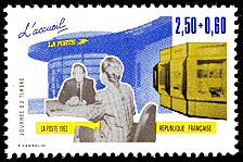 Journée du timbre 1992
   Les métiers de la Poste - L'accueil
    Timbre vendu à l'unité ou en feuilles