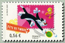Image du timbre  	Titi et Gros Minet jouent au ping-pong-
Timbre autoadhésif issu de la mini-feuille