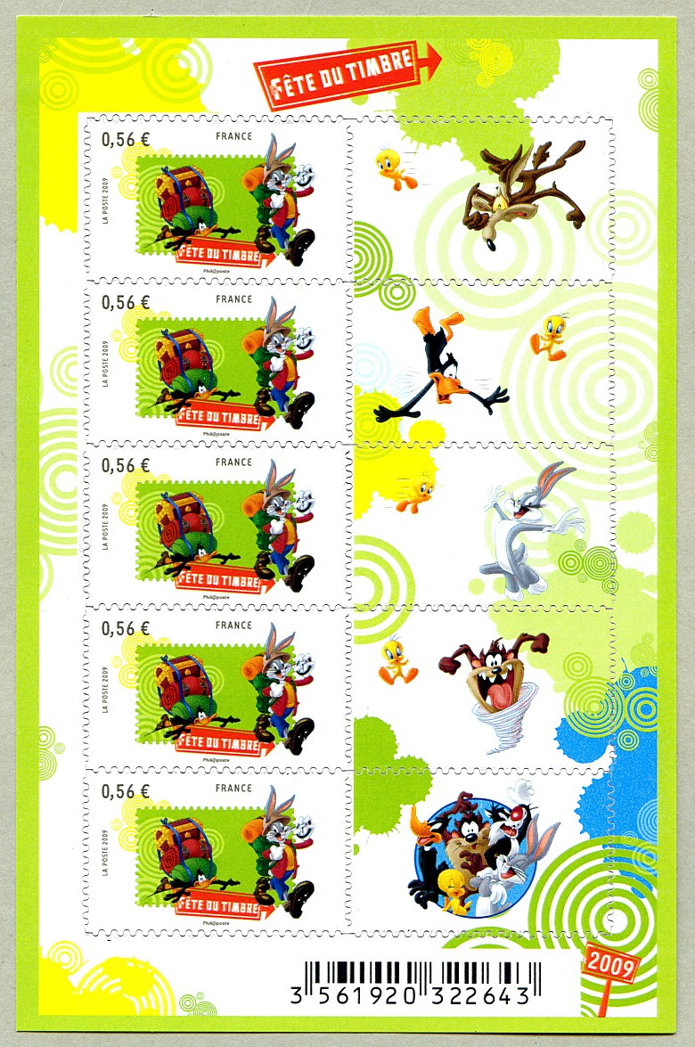Image du timbre Bugs Bunny et Daffy Duck font de la randonnée-Mini-feuillet de 5 timbres autoadhésifs