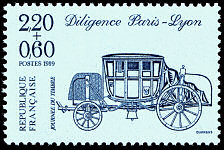 Image du timbre Journée du timbre 1989Diligence Paris-Lyon - bleu-gris sur bleu clair 