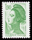 Image du timbre République, type Liberté - 1F90 vert