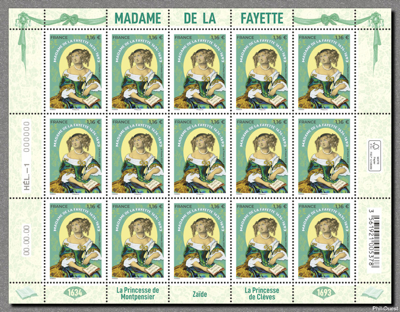 Image du timbre Feuille de 15 timbres de Madame de La Fayette  1634-1693