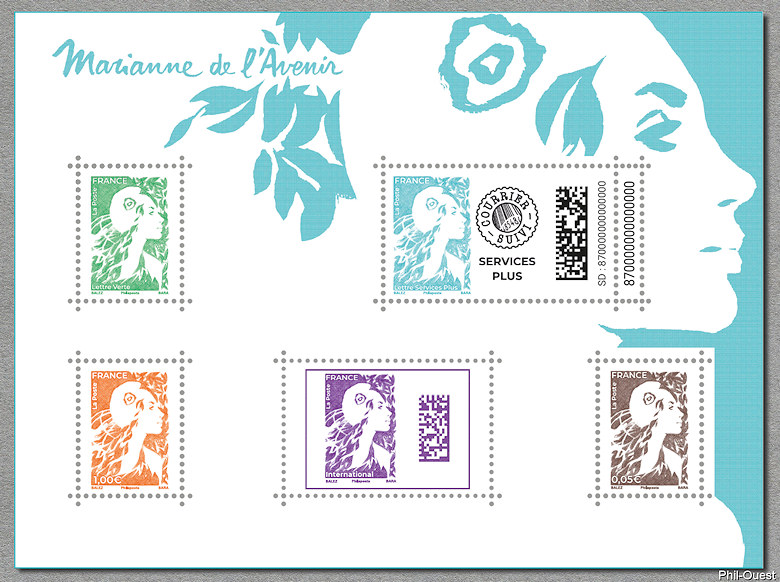 Bloc-feuillet de 5 timbres de la Marianne de l'Avenir