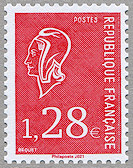 Image du timbre Marianne rouge à 1,28 €