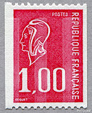 Image du timbre Marianne de Béquet - 1F rouge pour roulette3 bandes phosphorescentes
