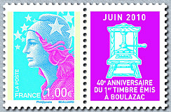 Image du timbre Marianne de Beaujard et vignette Juin 2010-Périgueux 1ère émission-Héliogravure - état 2