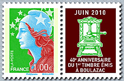 Image du timbre Marianne de Beaujard et vignette Juin 2010-Périgueux 1ère émission-Héliogravure - état 4