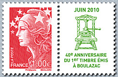 Image du timbre Marianne de Beaujard et vignette Juin 2010-Périgueux 1ère émission-Sérigraphie