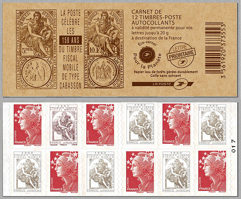 Image du timbre Carnet Marianne - 1860 Premier timbre fiscal mobile